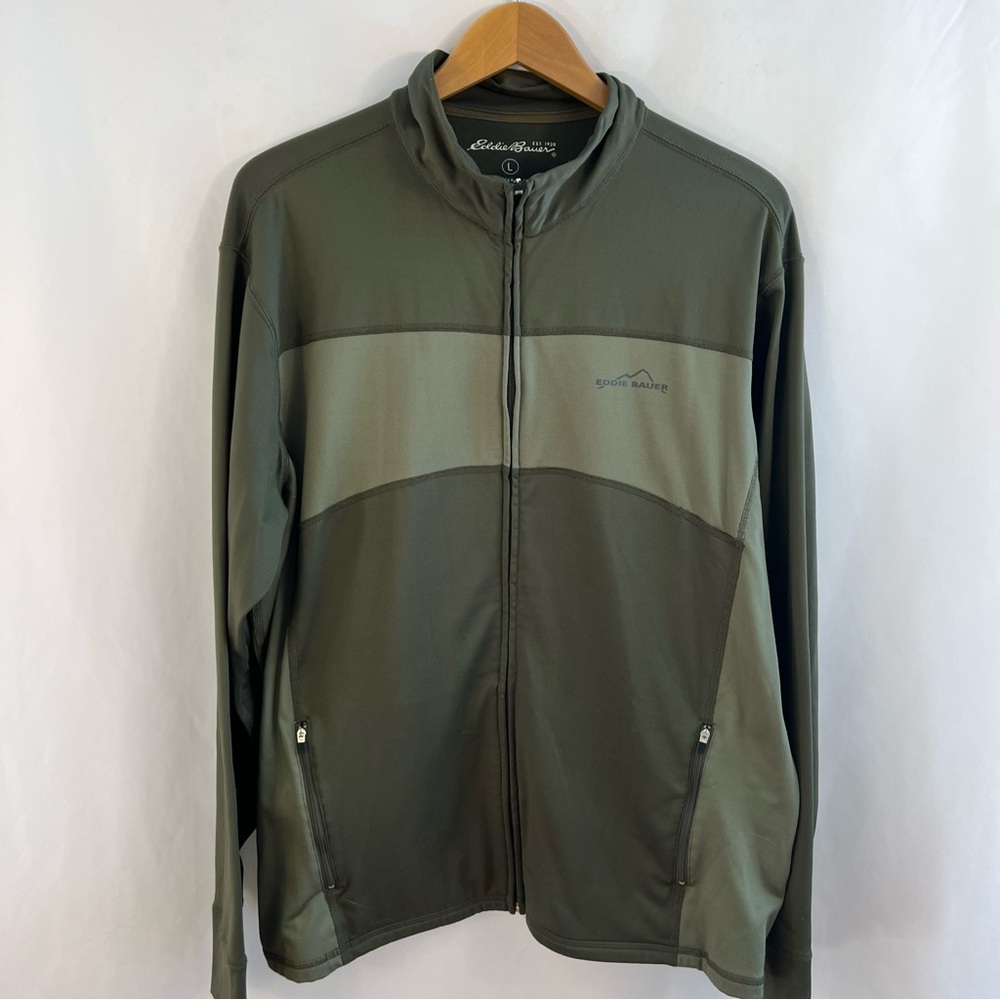 Eddie Bauer Full Zip Jacket Mens L Large Green Long Sleeve Pockets Track Coat